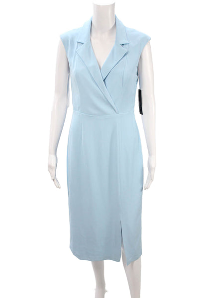 Maggy London Womens Sheath Dress Light Blue Sleeveless Collared Midi Size 4
