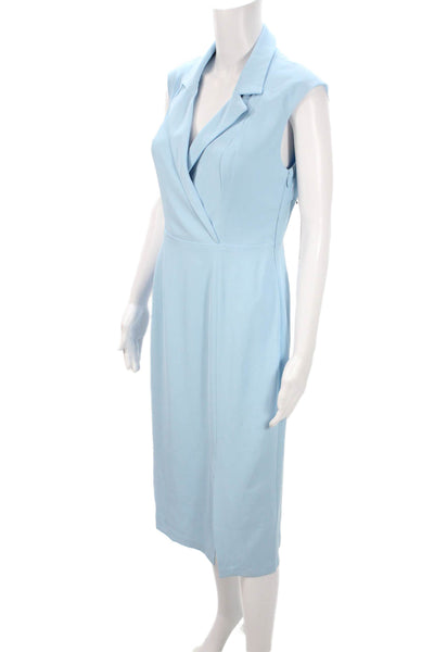 Maggy London Womens Sheath Dress Light Blue Sleeveless Collared Midi Size 4