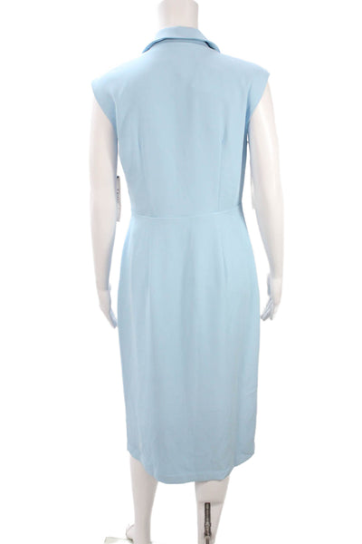 Maggy London Womens Sheath Dress Light Blue Sleeveless Collared Midi Size 4