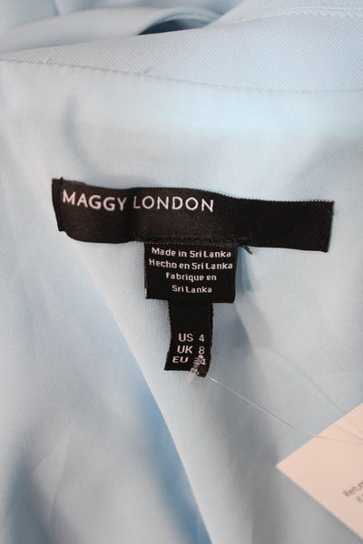 Maggy London Womens Sheath Dress Light Blue Sleeveless Collared Midi Size 4