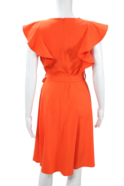 Calvin Klein Womens Fit & Flare Dress Orange Short Sleeve Tie Round Neck Size 4