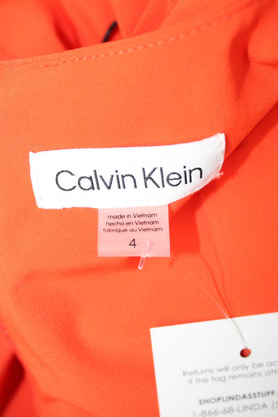 Calvin Klein Womens Fit & Flare Dress Orange Short Sleeve Tie Round Neck Size 4