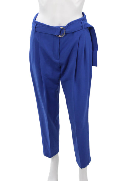 BOSS Women Paperbag Cropped Dress Pants Blue Buckle Triacetate Blend Size 4