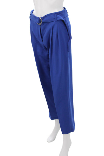 BOSS Women Paperbag Cropped Dress Pants Blue Buckle Triacetate Blend Size 4