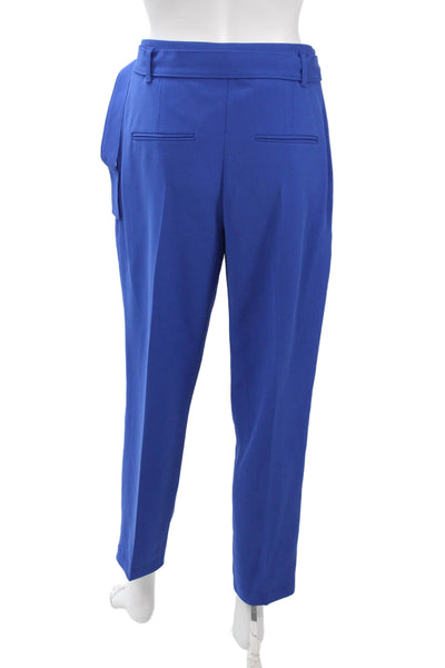 BOSS Women Paperbag Cropped Dress Pants Blue Buckle Triacetate Blend Size 4