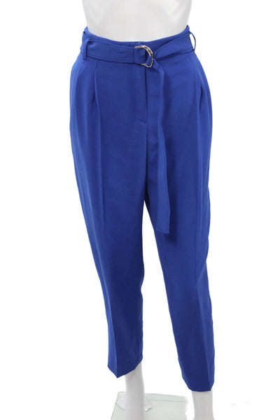 BOSS Womens Paperbag Ankle Cropped Dress Pants Blue Triacetate Buckle Size 6