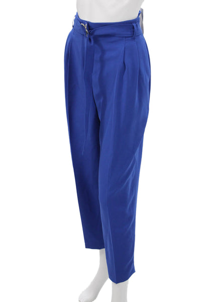 BOSS Womens Paperbag Ankle Cropped Dress Pants Blue Triacetate Buckle Size 6