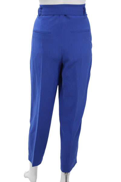 BOSS Womens Paperbag Ankle Cropped Dress Pants Blue Triacetate Buckle Size 6