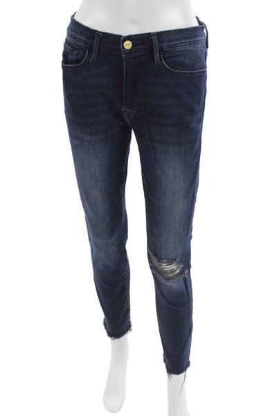 Frame Womens Skinny Ankle Jeans Dark Blue Button Closure Size 30