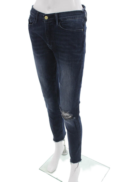 Frame Womens Skinny Ankle Jeans Dark Blue Button Closure Size 30