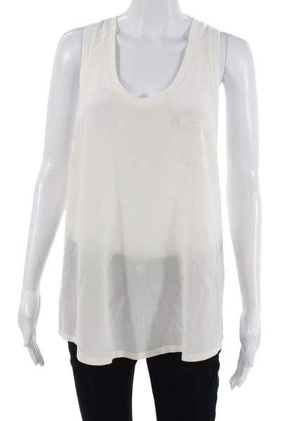 Joie Women Silk Sleeveless Tank Round Neck White Basic Size M