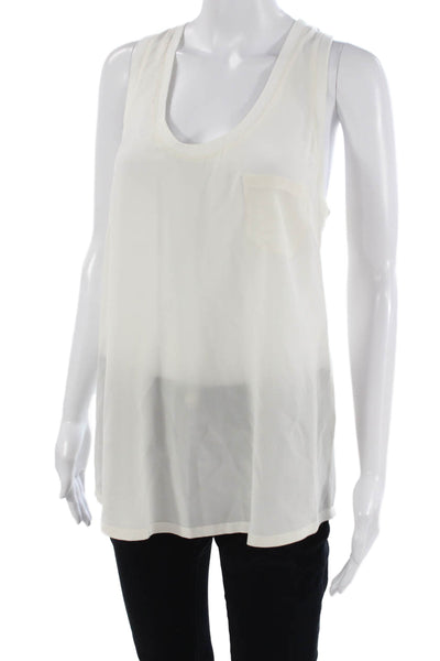 Joie Women Silk Sleeveless Tank Round Neck White Basic Size M