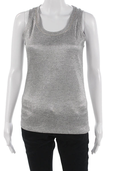 Libero Milano Women Basic Gray Tank Round Neck Cotton Blend Size S