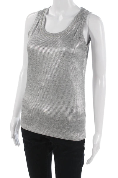 Libero Milano Women Basic Gray Tank Round Neck Cotton Blend Size S