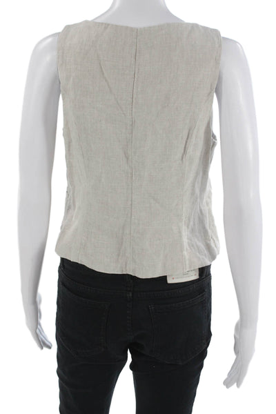 J Crew Women Cropped Linen Button-Up Tank Beige Square Neck Sleeveless Size 4
