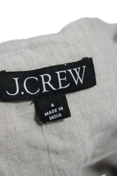 J Crew Women Cropped Linen Button-Up Tank Beige Square Neck Sleeveless Size 4