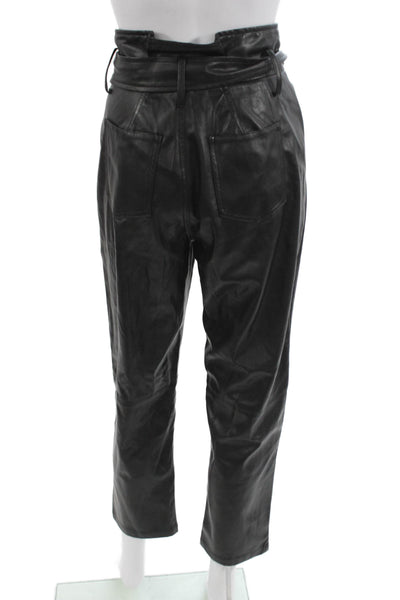 Elan Women Cropped Paperbag Black Pants Buckle 55% Polyester 45% PU Size S
