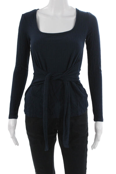Lola & Sophie Women Cashmere Square Neck Long Sleeve Top Dark Blue Size XS