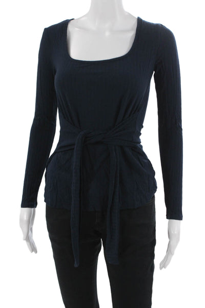 Lola & Sophie Women Cashmere Square Neck Long Sleeve Top Dark Blue Size XS