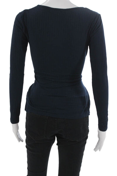 Lola & Sophie Women Cashmere Square Neck Long Sleeve Top Dark Blue Size XS