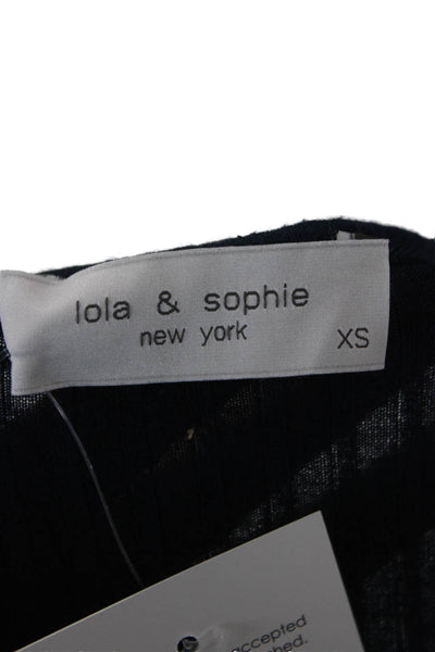 Lola & Sophie Women Cashmere Square Neck Long Sleeve Top Dark Blue Size XS