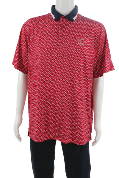 G/Fore Mens Short Sleeve Collared Logo Knit Polo Shirt Red Navy Size XL