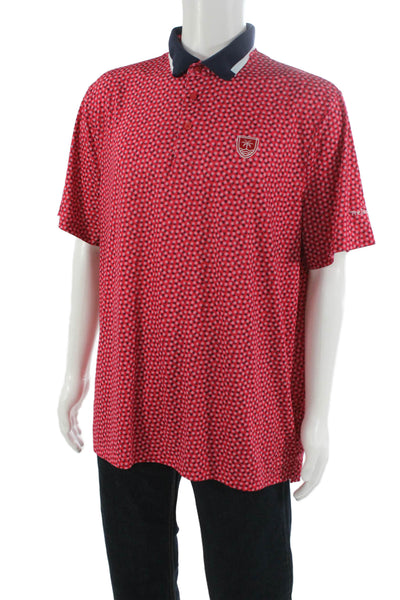 G/Fore Mens Short Sleeve Collared Logo Knit Polo Shirt Red Navy Size XL