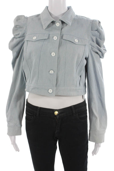 Choosy Womens Light Blue Cotton Collared Button Long Sleeve Jacket 80s Size L