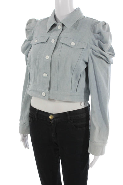 Choosy Womens Light Blue Cotton Collared Button Long Sleeve Jacket 80s Size L