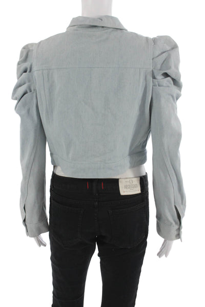 Choosy Womens Light Blue Cotton Collared Button Long Sleeve Jacket 80s Size L