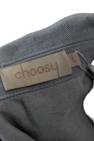 Choosy Womens Light Blue Cotton Collared Button Long Sleeve Jacket 80s Size L