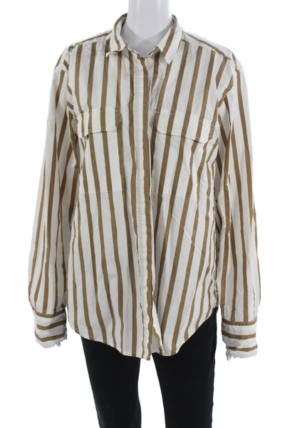 Mikoh Women Striped Collared Button-Up Long Sleeve Cotton Top Size 2