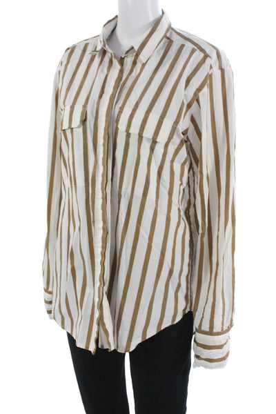Mikoh Women Striped Collared Button-Up Long Sleeve Cotton Top Size 2