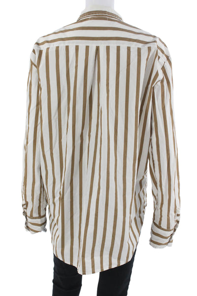 Mikoh Women Striped Collared Button-Up Long Sleeve Cotton Top Size 2