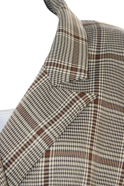 Lioness Women Plaid Collared Button Blazer Beige Long Sleeve Size M