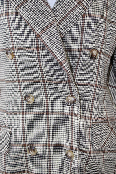 Lioness Women Plaid Collared Button Blazer Beige Long Sleeve Size M