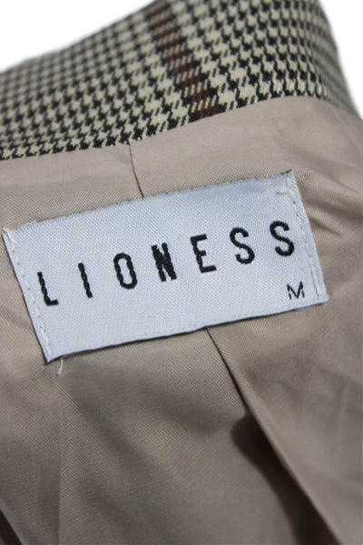 Lioness Women Plaid Collared Button Blazer Beige Long Sleeve Size M