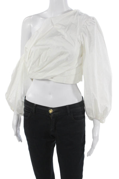 AMUR Womens Cropped Blouse White Long Sleeve Organic Cotton Size L