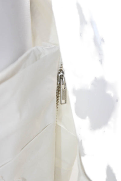 AMUR Womens Cropped Blouse White Long Sleeve Organic Cotton Size L