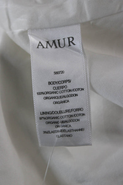 AMUR Womens Cropped Blouse White Long Sleeve Organic Cotton Size L