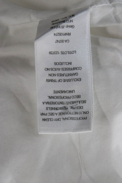 AMUR Womens Cropped Blouse White Long Sleeve Organic Cotton Size L