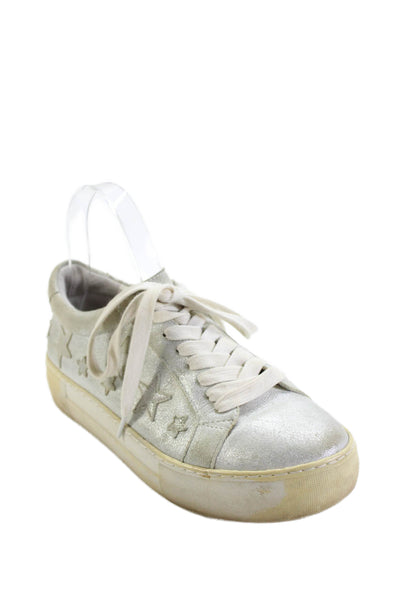 J Slides Womens Leather Stars Print Sneakers White Size 7 Medium