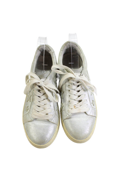 J Slides Womens Leather Stars Print Sneakers White Size 7 Medium