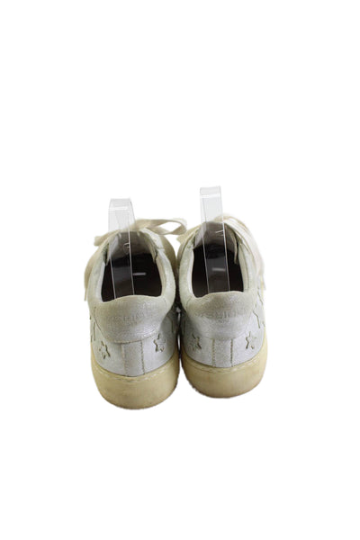 J Slides Womens Leather Stars Print Sneakers White Size 7 Medium