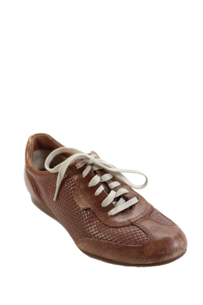 Cole Haan Womens Leather Woven Lace Up Sneakers Brown Size 7 Narrow