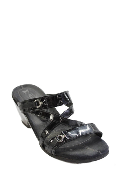 Mephisto Womens Patent Leather Strappy Wedge Sandals Black Size 37 7