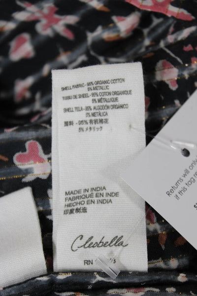 Cleobella Womens Tunic Blouse Black Floral Long Sleeve Tie Size S