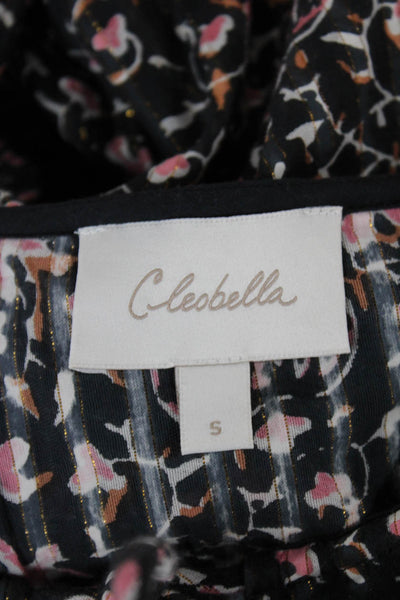 Cleobella Womens Tunic Blouse Black Floral Long Sleeve Tie Size S