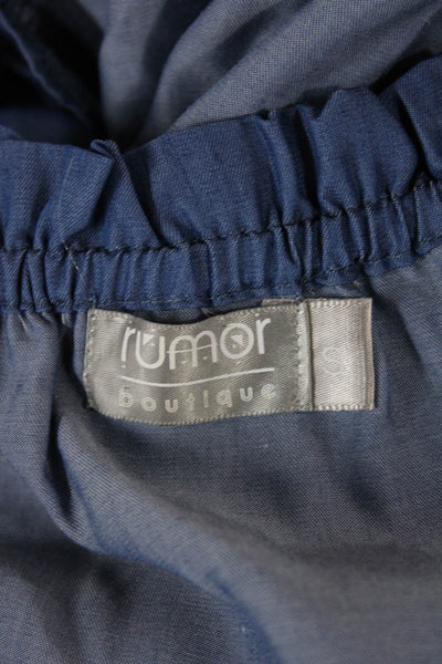 Rumor Boutique Women Cropped Blue Cotton Bohemian Long Sleeve Blouse Size S