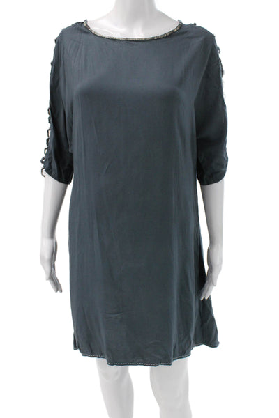 Skemo Womens Shift Dress Dark Gray 3/4 Sleeve Round Neck Knee Length Size S